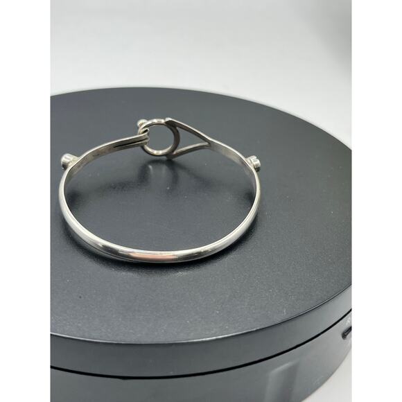 T0-64 Mexico Sterling Silver Hook Loop Clasp River Accent Bangle Bracelet - Picture 3 of 12